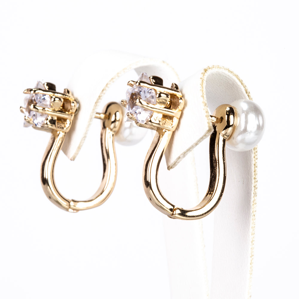 Pendientes de Aleación Bañado en Oro con Perla de cristal y Cristal Emporia® Blanco