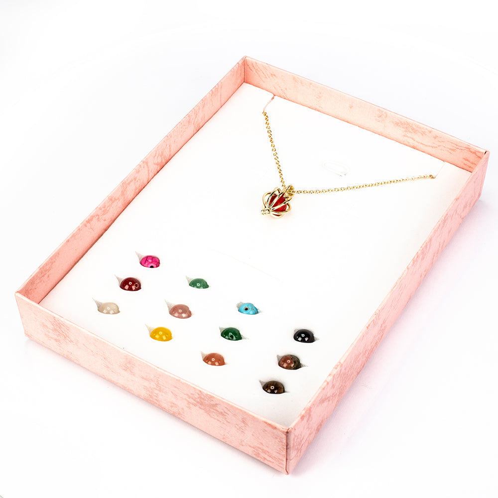 Conjunto de Aleación Bañado en Oro con Ágata Roja y Turquesa ( Collar +Colgante ) 1