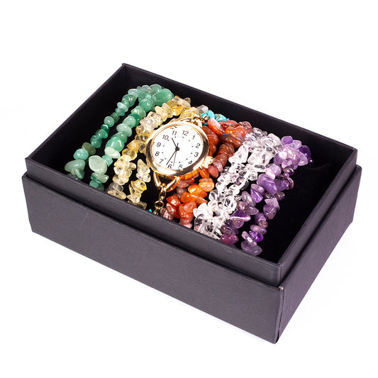 Reloj de Aleación Bañado en Oro con Turquesa y Amatista ( Pulsera )