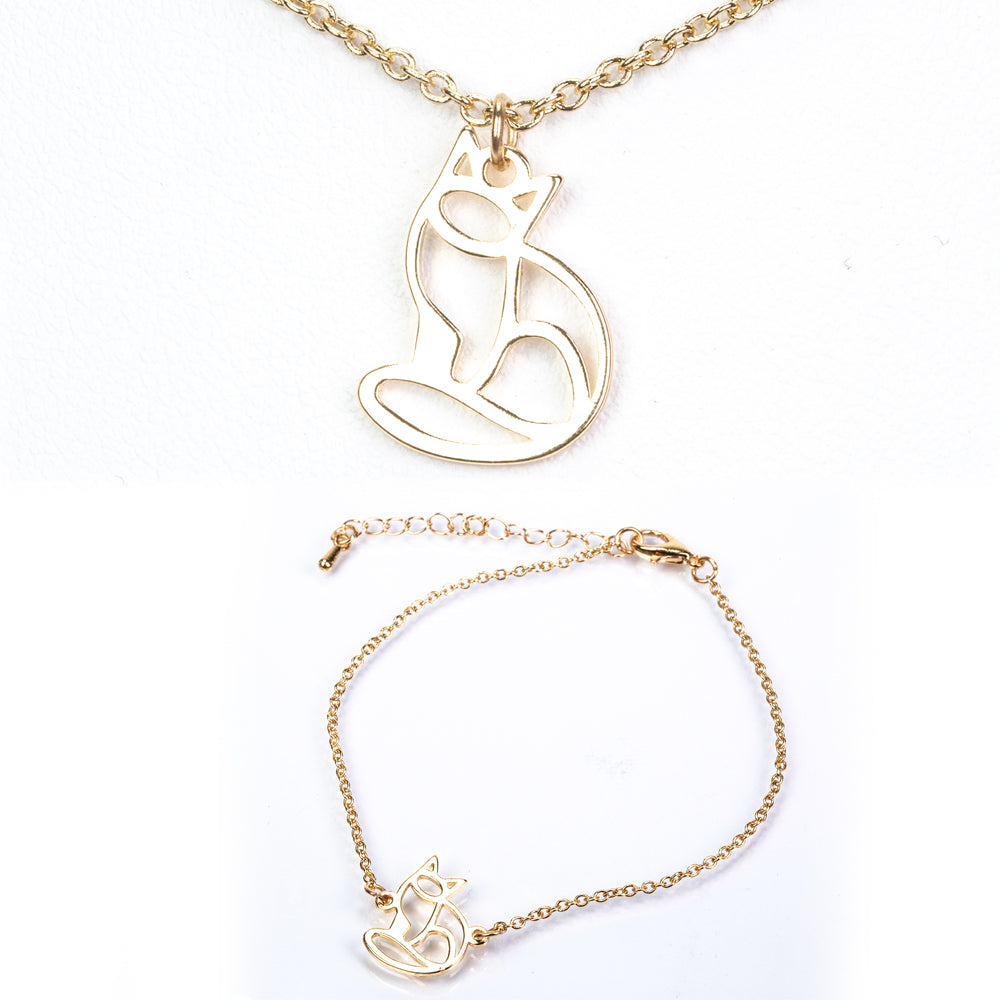 Conjunto de Aleación Bañado en Oro ( Collar +Pulsera +Colgante )
