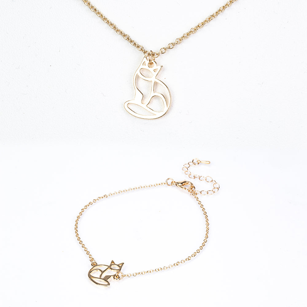 Conjunto de Aleación Bañado en Oro ( Collar +Pulsera +Colgante )