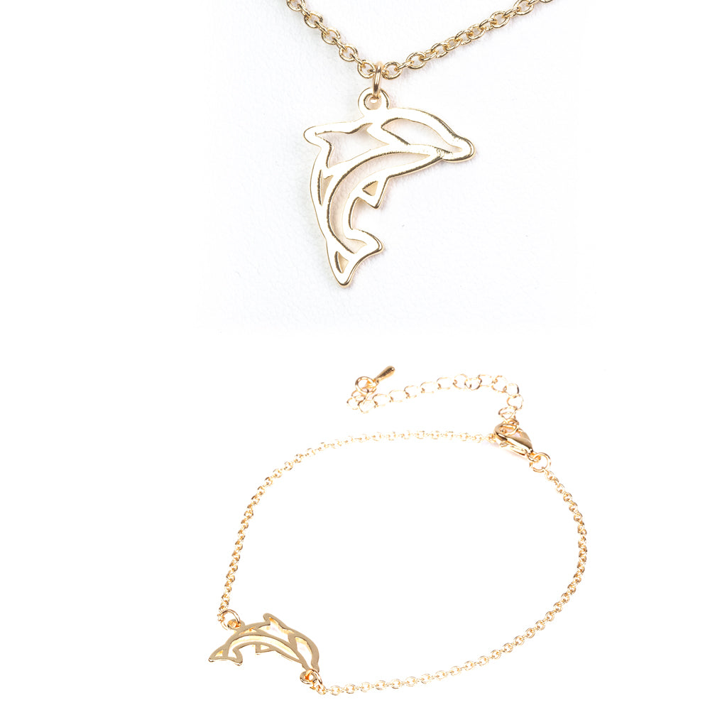 Conjunto de Aleación Bañado en Oro ( Collar +Pulsera )