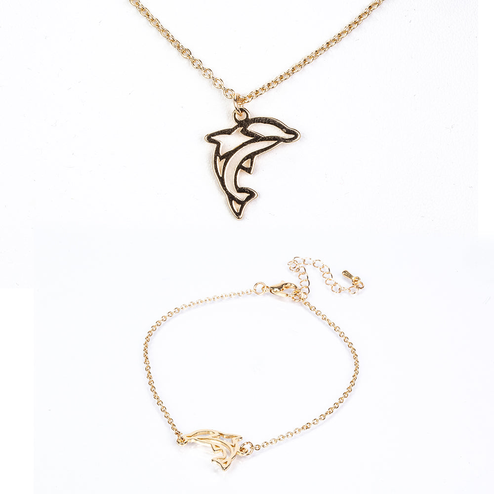 Conjunto de Aleación Bañado en Oro ( Collar +Pulsera )