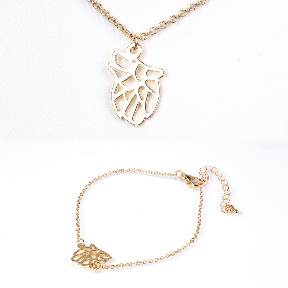 Conjunto de Aleación Bañado en Oro ( Collar +Pulsera )