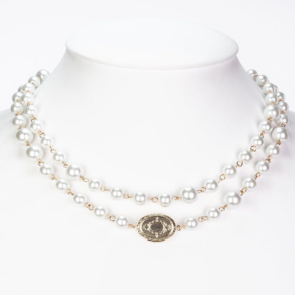 Collar de Aleación Bañado en Oro con Perla de cristal