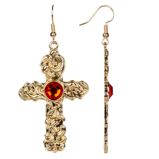 Cruz Conjunto de Aleación Bañado en Oro con Cristal Emporia® Rojo y Cristal Emporia® Blanco ( Collar +Pendientes +Colgante )