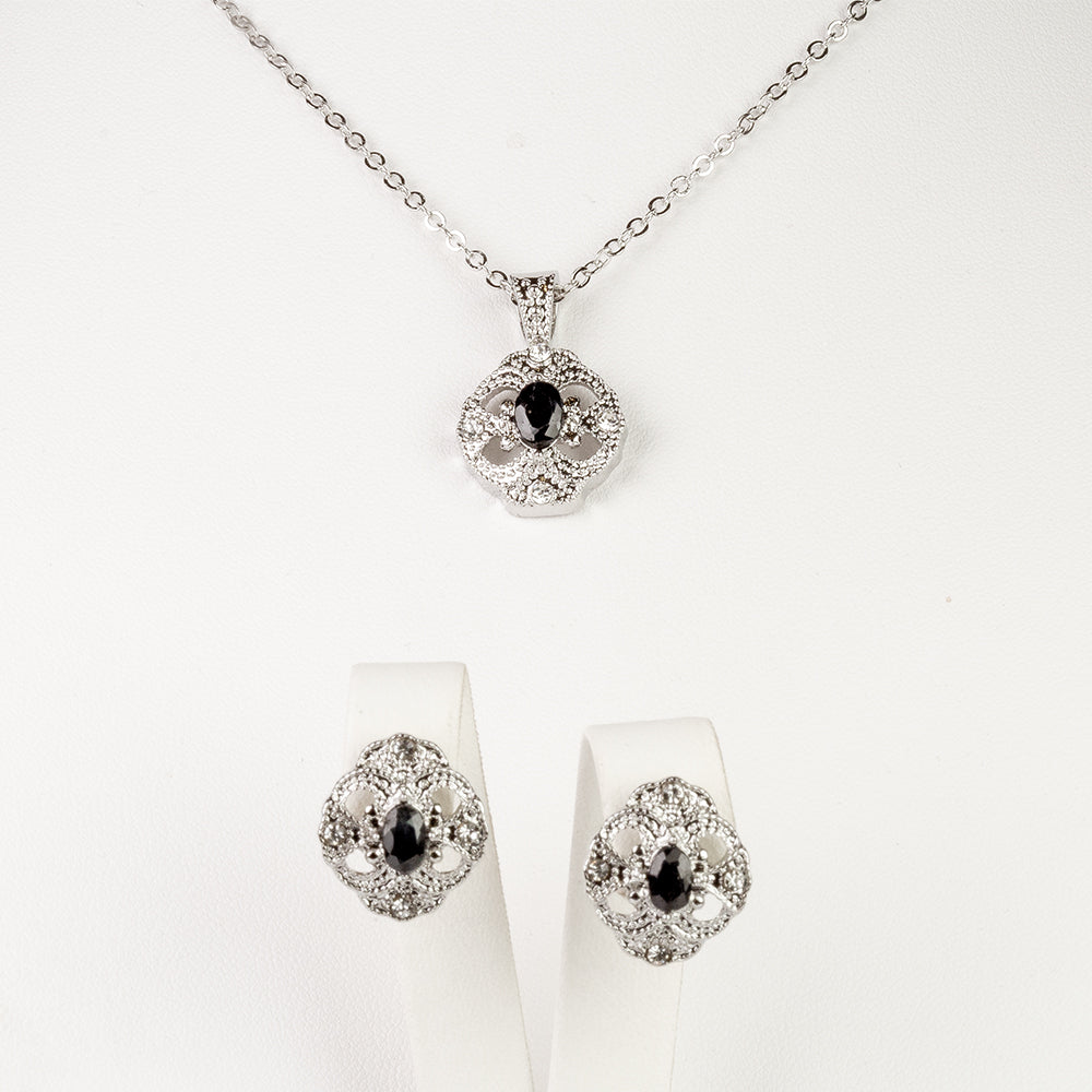 Conjunto de Aleación Bañado en Oro con Zafiro y Cristal Emporia® Blanco ( Collar +Pendientes +Colgante )