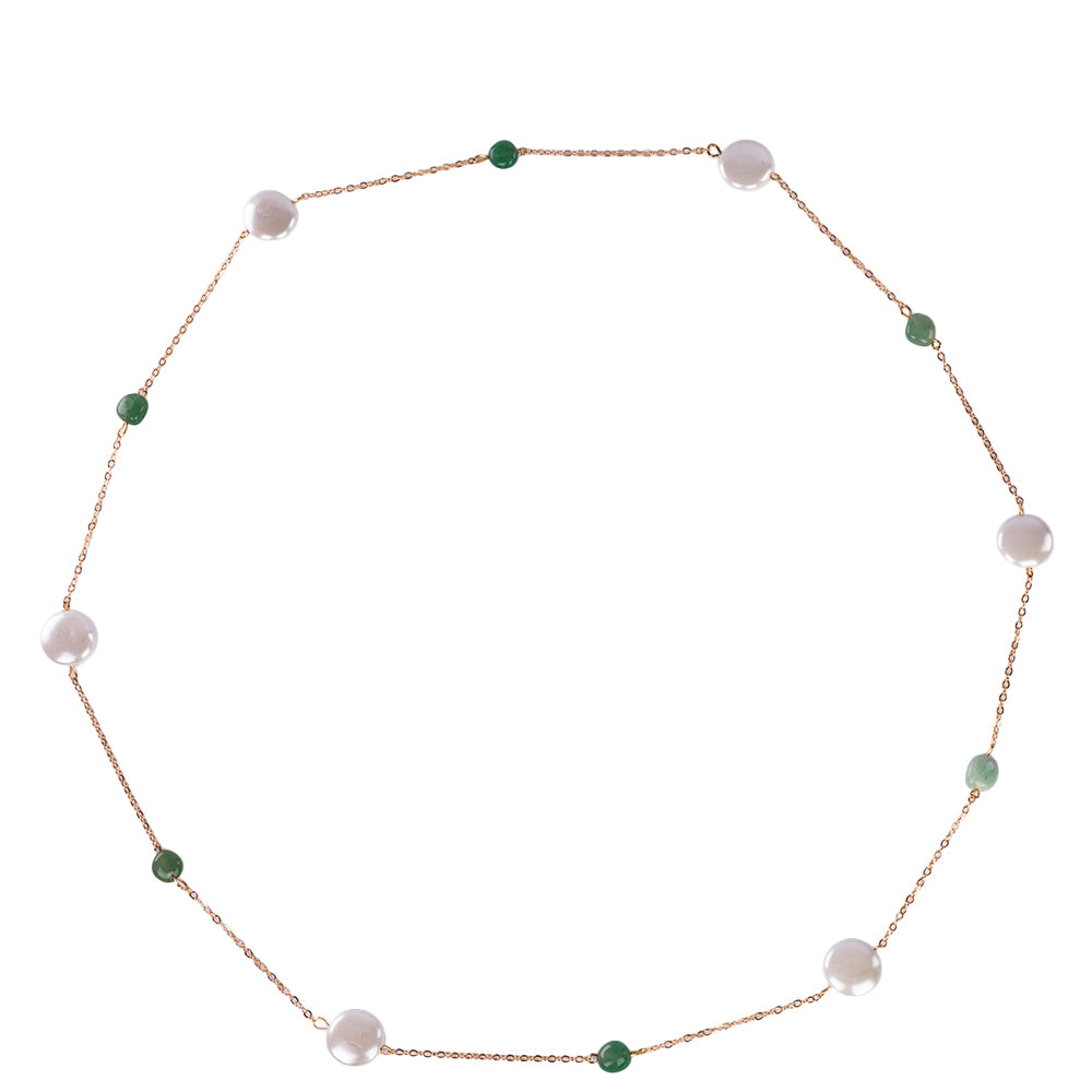 Collar de Aleación Bañado en Oro con Madreperla Blanca y Anenturina Verde