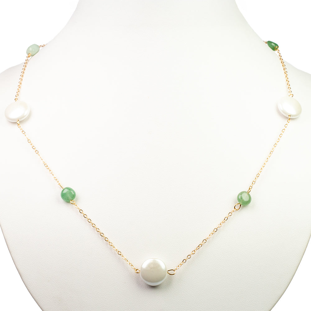 Collar de Aleación Bañado en Oro con Madreperla Blanca y Anenturina Verde
