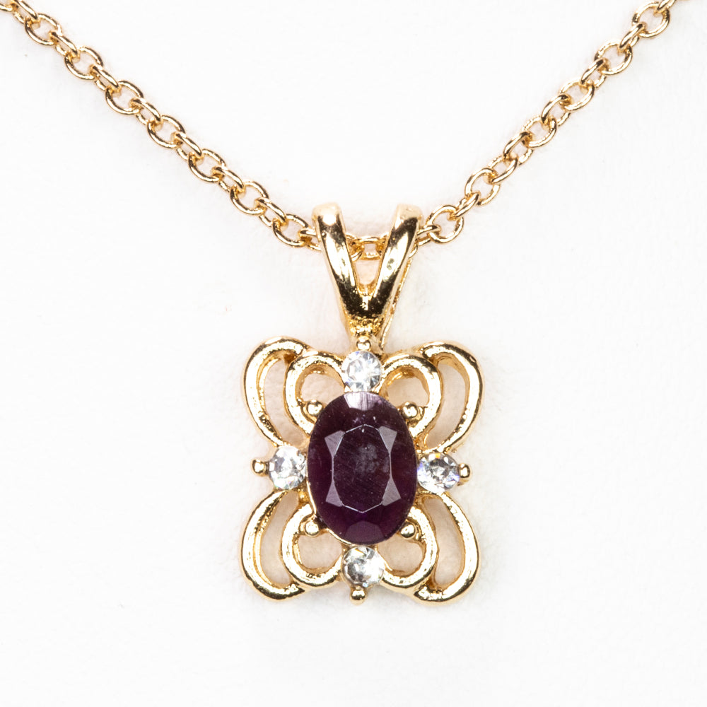 Collar de Aleación Bañado en Oro con Amatista y Cristal Emporia® Blanco ( Collar +Colgante )