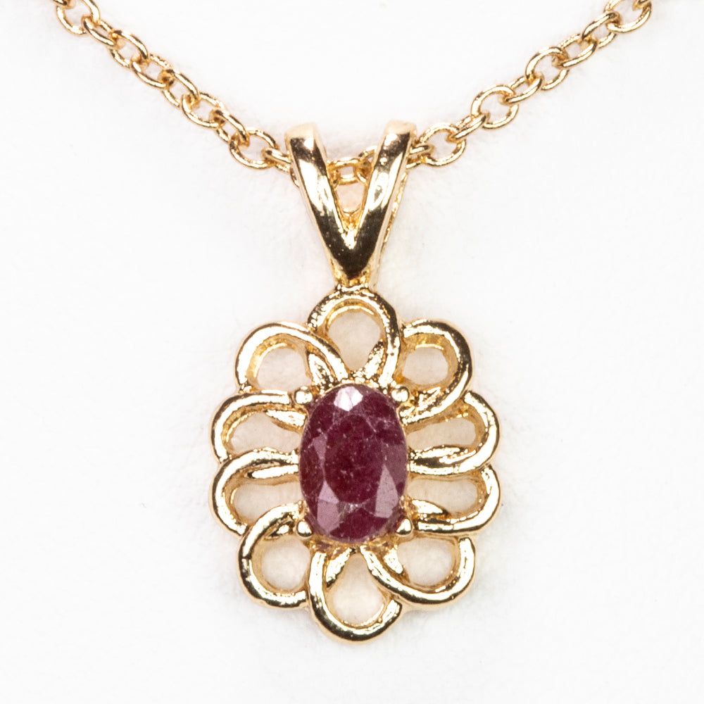 Collar de Aleación Bañado en Oro con Rubí y Cristal Emporia® Blanco ( Collar +Colgante )