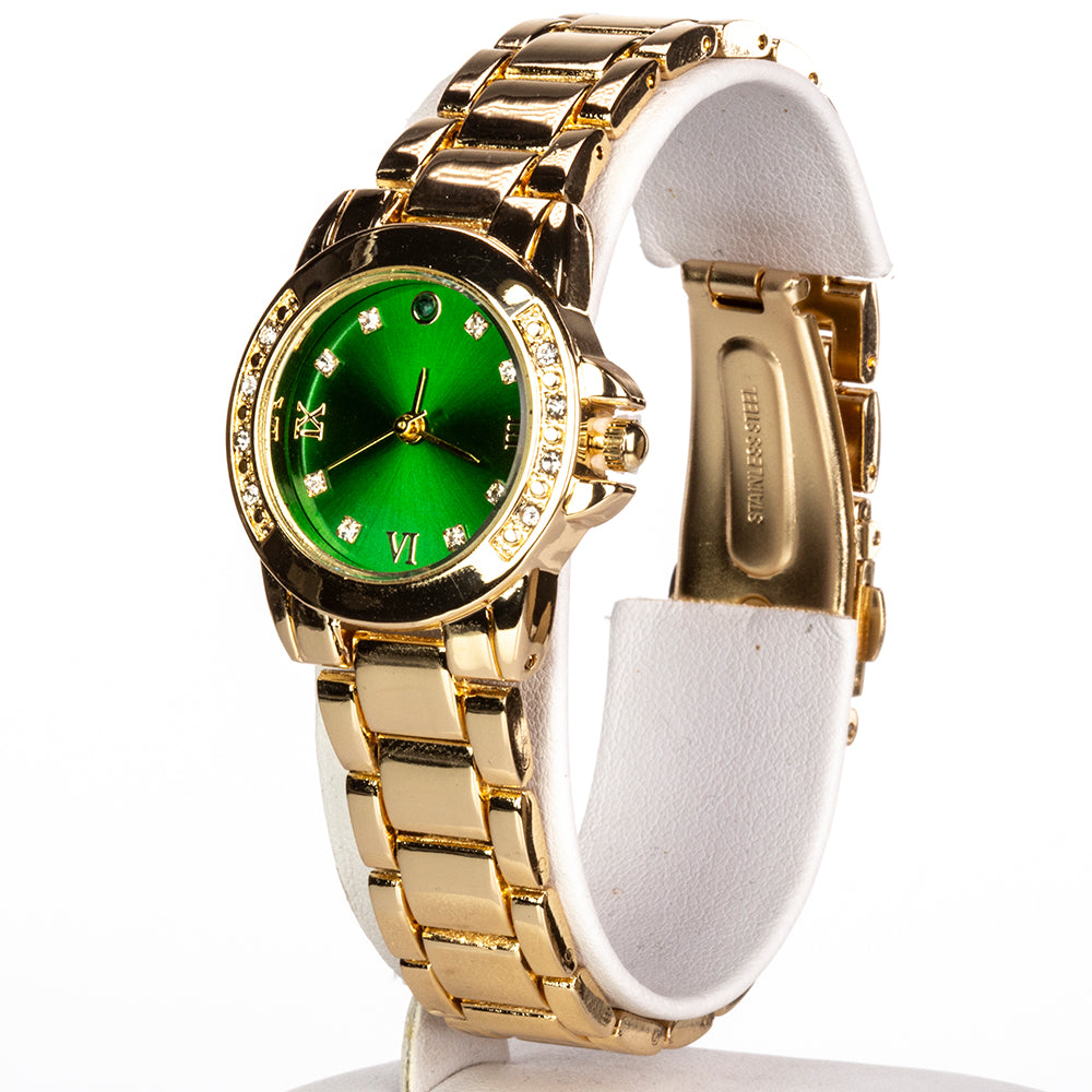 Reloj de Aleación Bañado en Oro con Esmeralda y Cristal Emporia® Blanco ( Collar +Pendientes +Colgante )