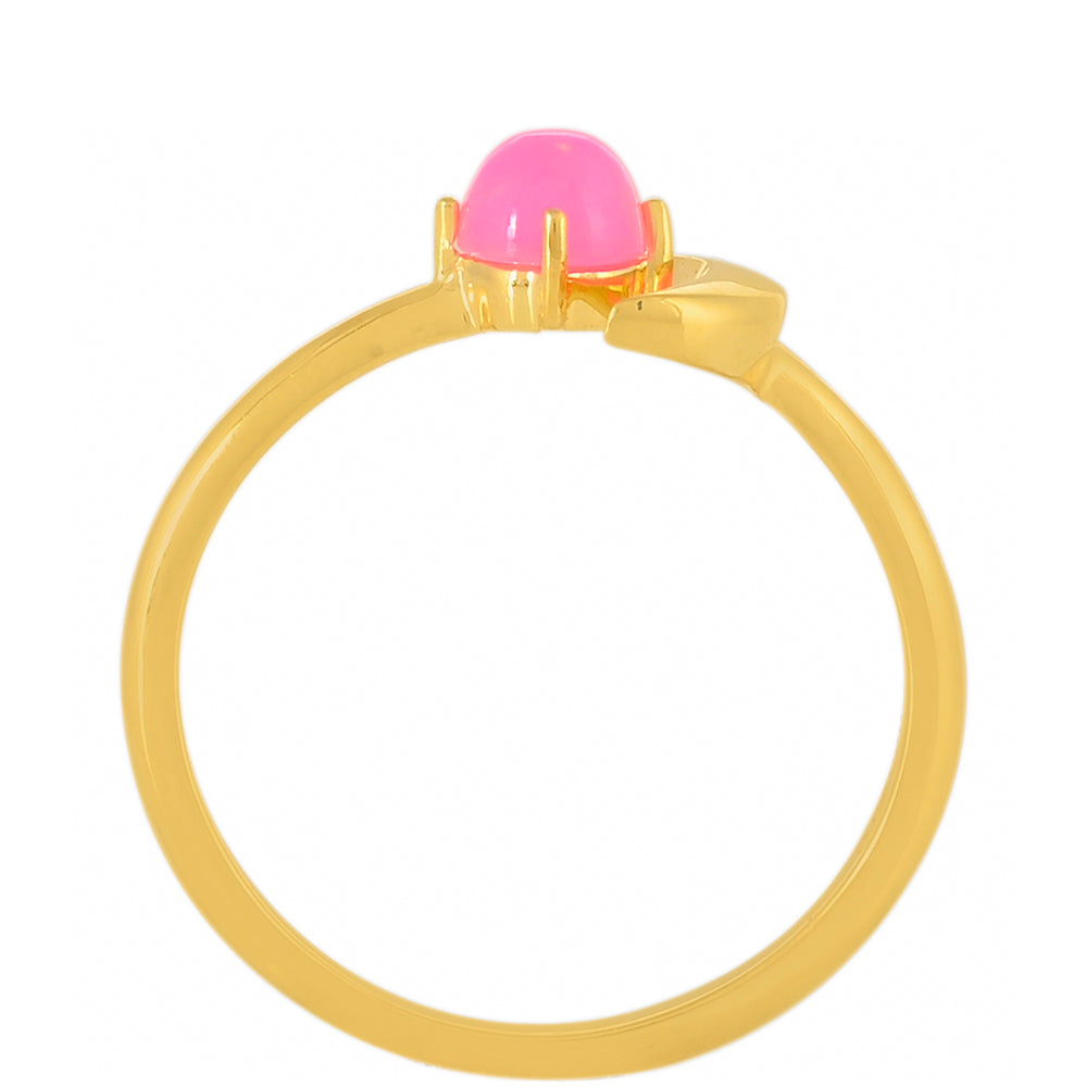 Anillo de Plata Bañada en Oro con Ópalo Rosa Neón de Etiopía y Topacio Blanco