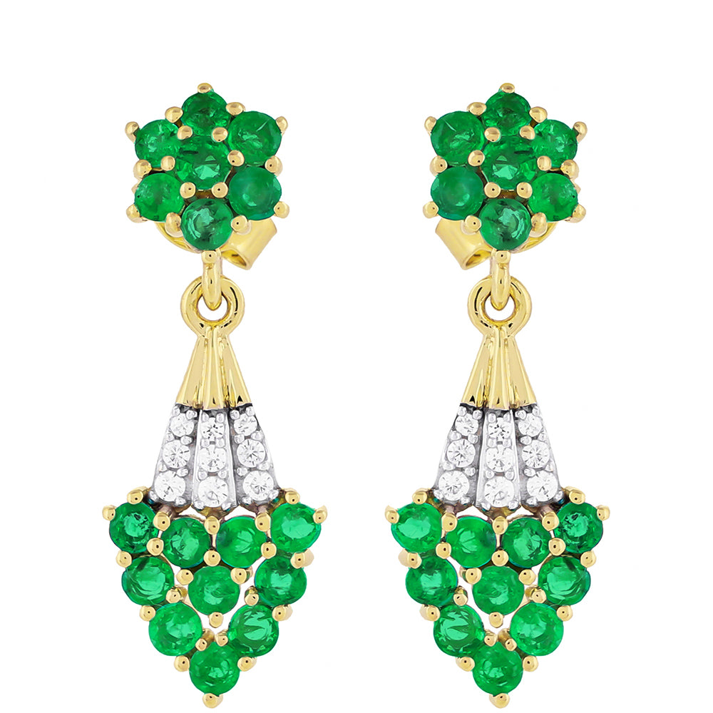Pendientes de Oro 9K con Esmeralda de Zambia y Zircón natural