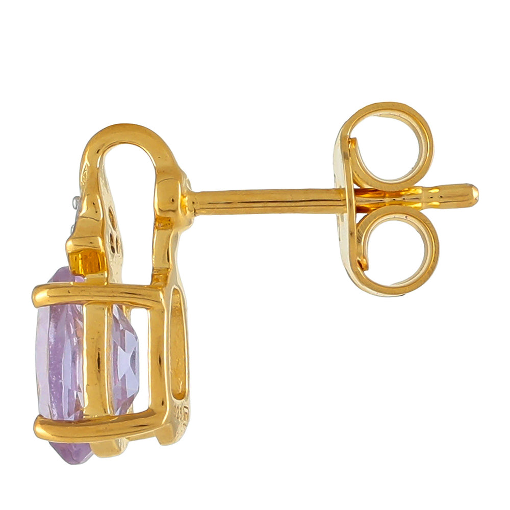 Pendientes de Plata Bañada en Oro con Amatista Rosa y Zircón natural