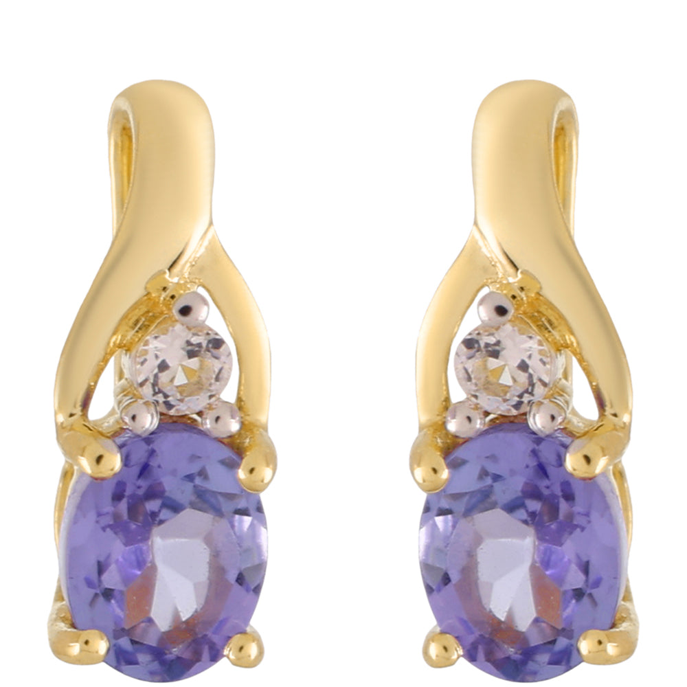 Conjunto de Oro 9K con Tanzanita AAA y Topacio Blanco ( Pendientes +Anillo +Colgante )
