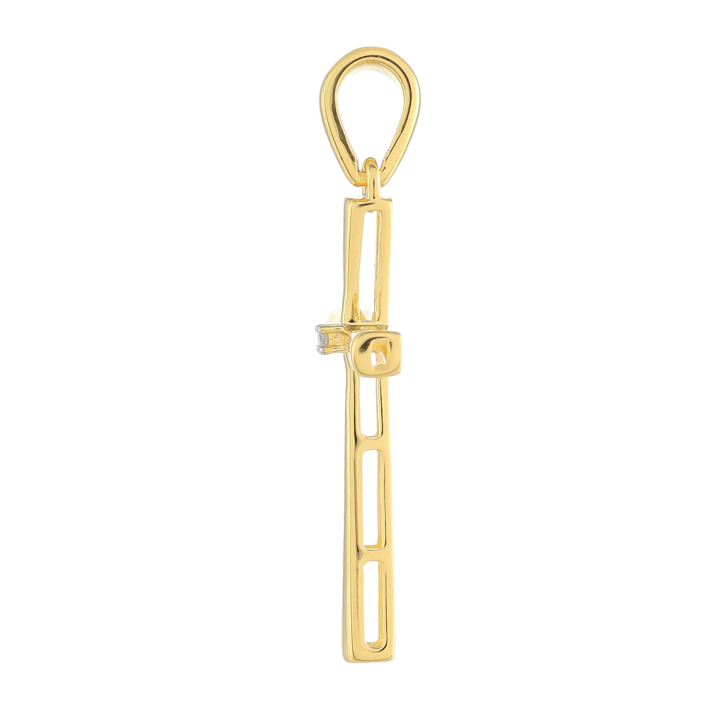 Cruz Colgante de Plata Bañada en Oro con Diamante blanco