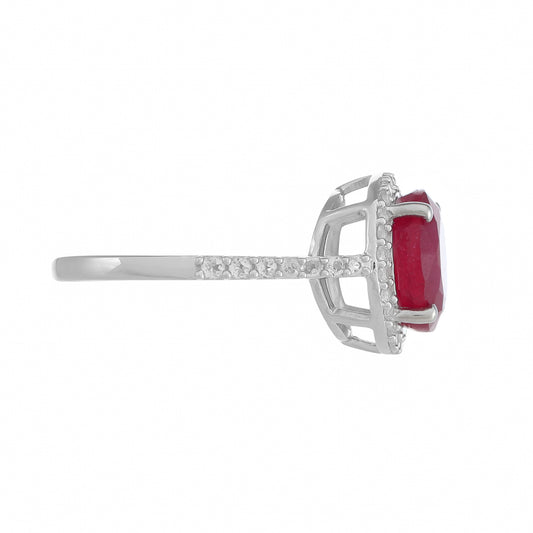 Anillo de Plata con Rubí de Tailandia y Topacio Blanco