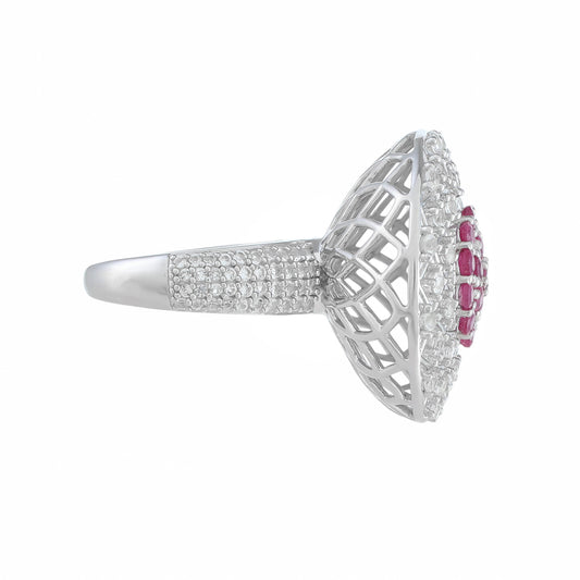 Anillo de Plata con Rubí de Tailandia y Topacio Blanco