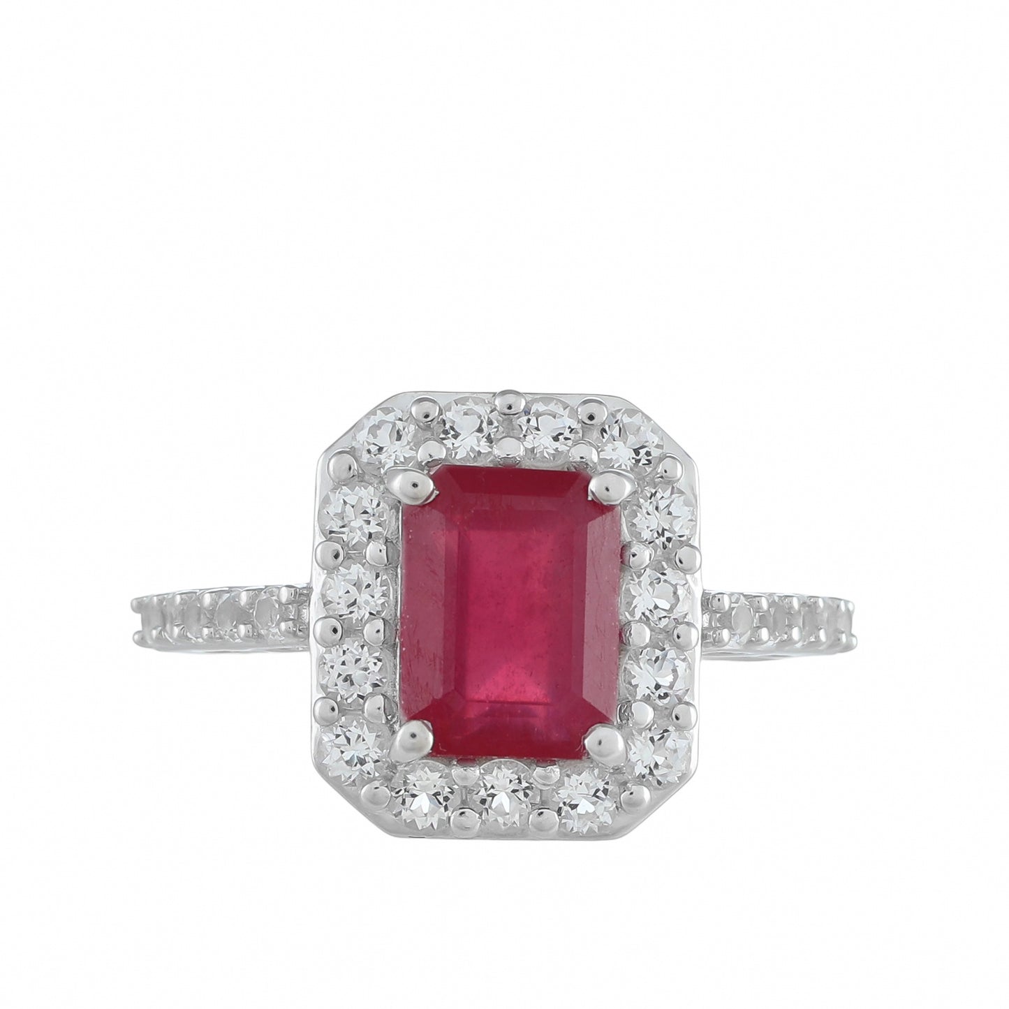 Anillo de Plata con Rubí de Tailandia y Topacio Blanco