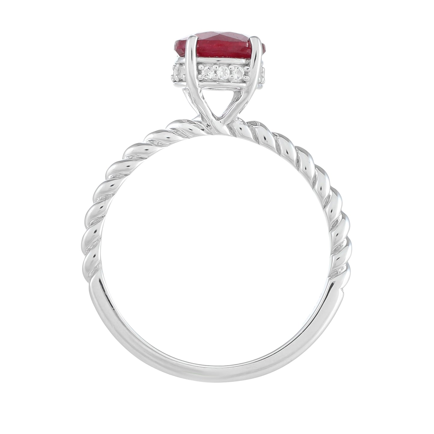 Anillo de Plata con Rubí de Tailandia y Topacio Blanco