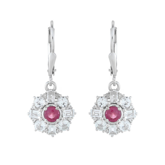 Pendientes de Plata con Rubí de Tailandia y Topacio Blanco