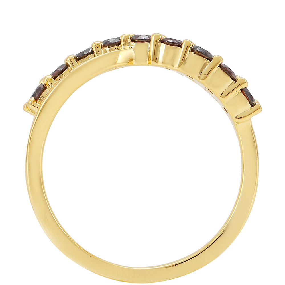 Anillo de Plata Bañada en Oro con Diamante Rojo