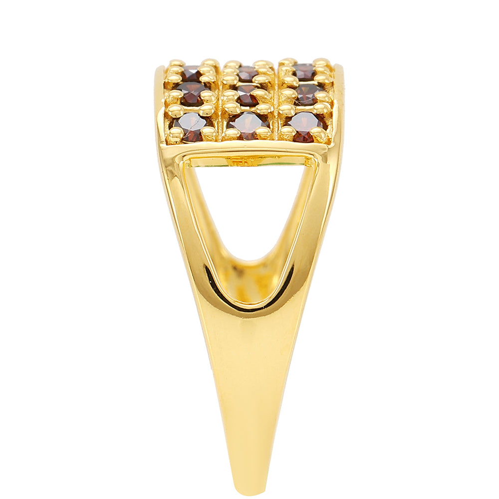 Anillo de Plata Bañada en Oro con Diamante Rojo