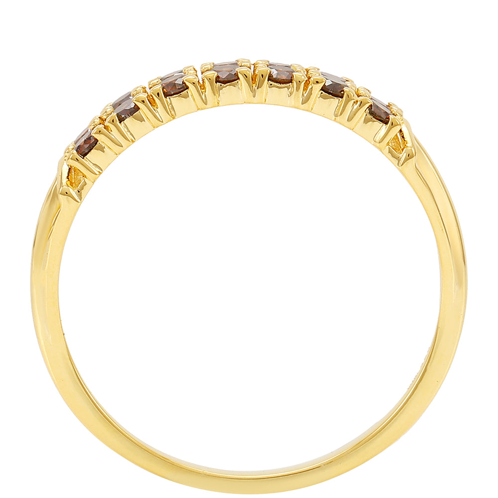 Anillo de Plata Bañada en Oro con Diamante Rojo