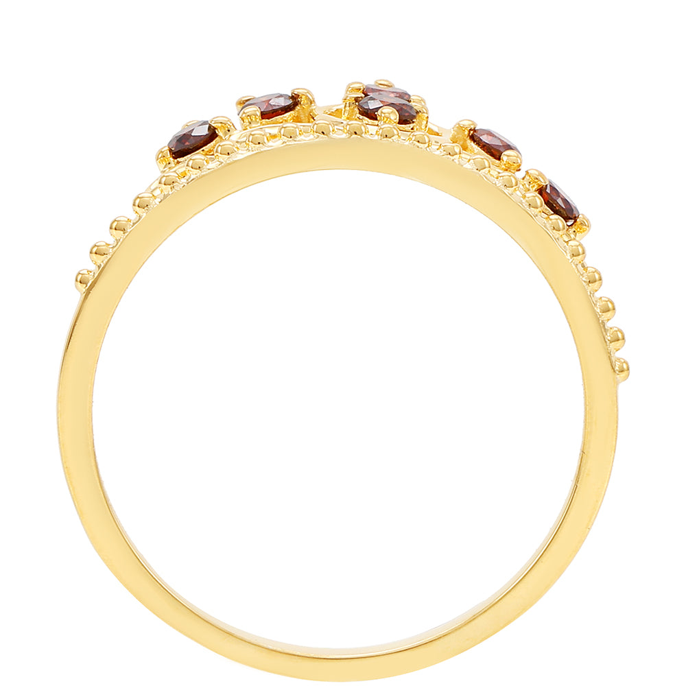 Anillo de Plata Bañada en Oro con Diamante Rojo