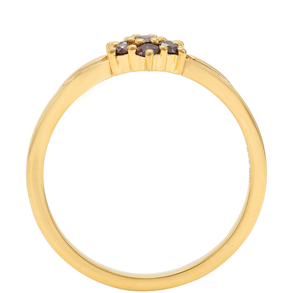 Anillo de Plata Bañada en Oro con Diamante Rojo