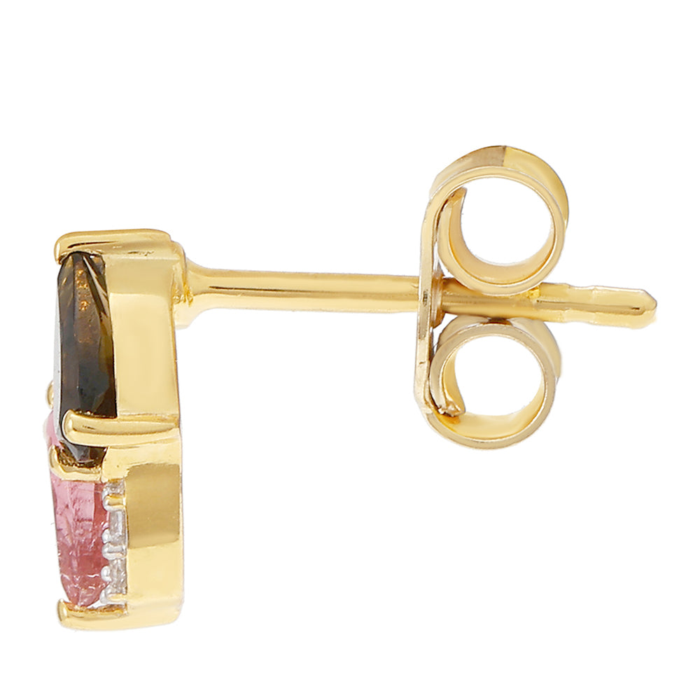 Pendientes de Plata Bañada en Oro con Turmalina Arco Iris Pelmadulla y Topacio Blanco