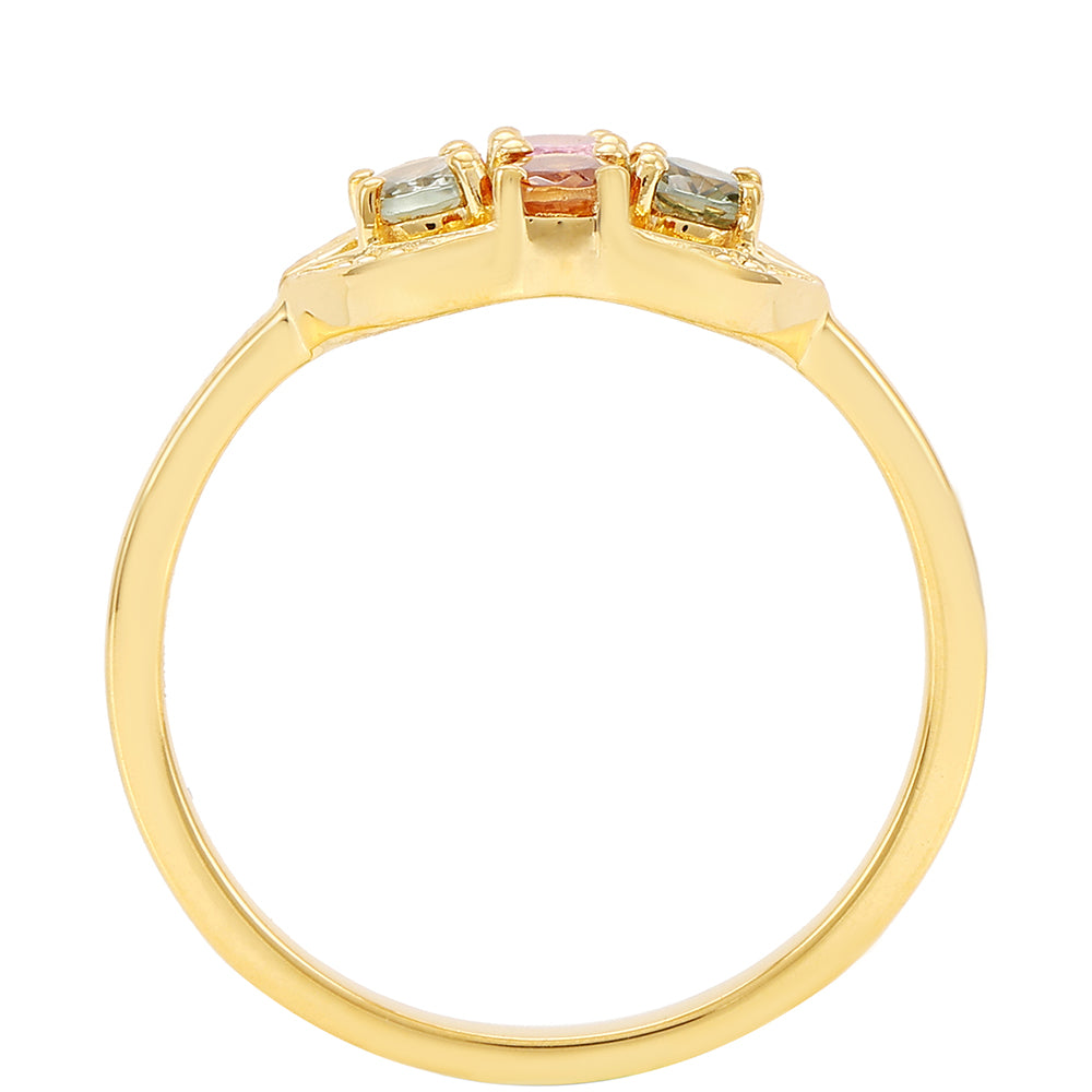 Anillo de Plata Bañada en Oro con Turmalina Arco Iris Pelmadulla