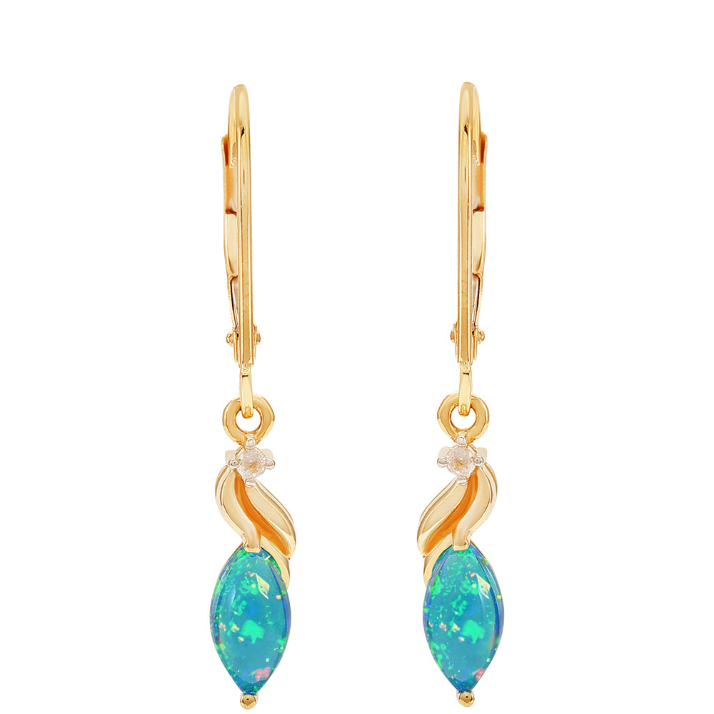 Pendientes de Oro 9K con Ópalo Azul Paraiba de Etiopía y Topacio Blanco