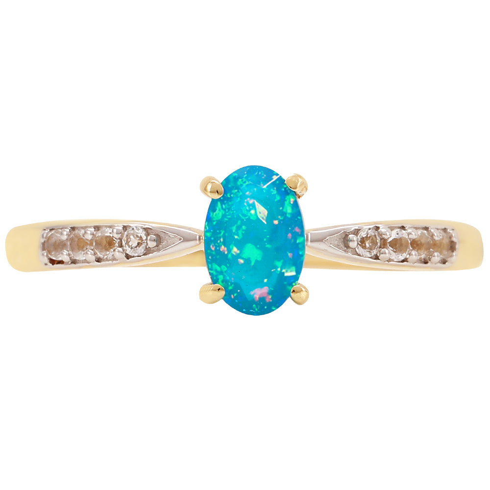 Anillo de Oro 9K con Ópalo Azul Paraiba de Etiopía y Topacio Blanco 1