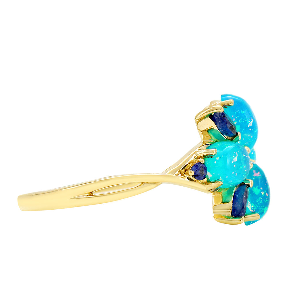 Anillo de Oro 9K con Ópalo Azul Paraiba de Etiopía y Zafiro Azul 2