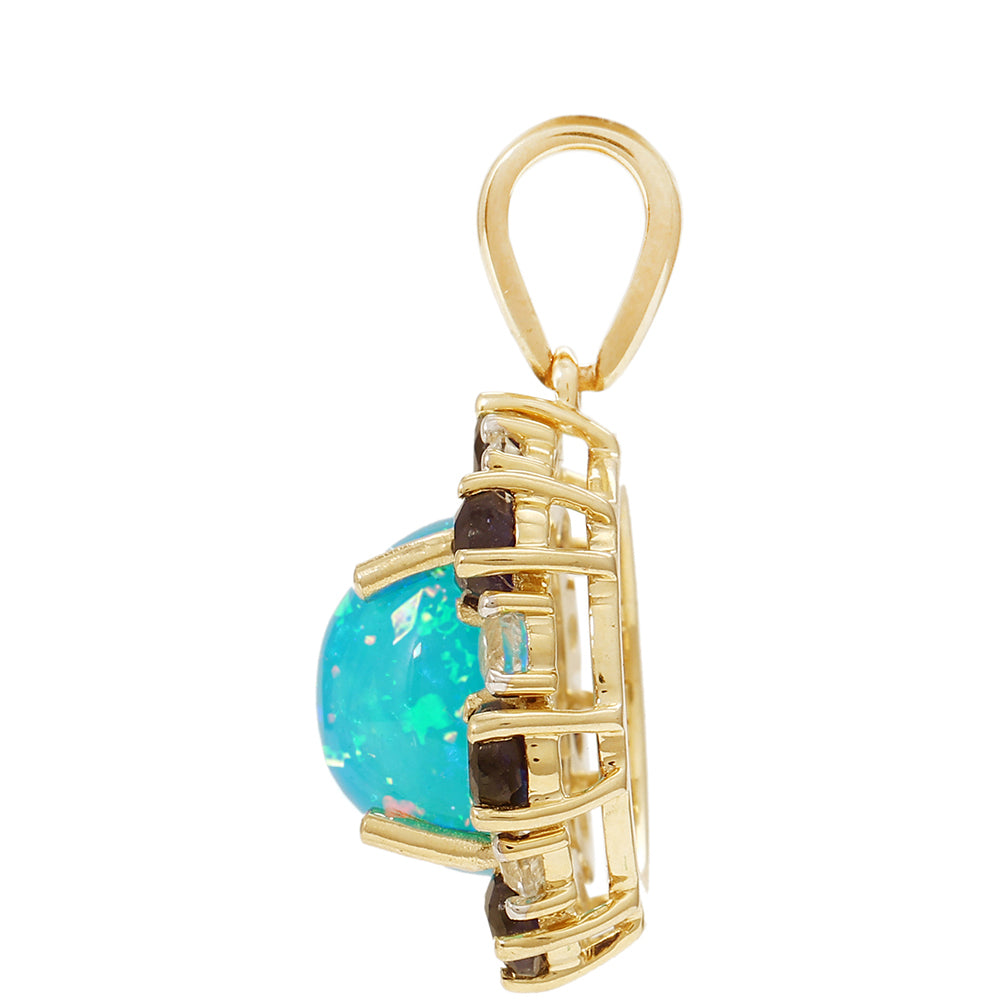 Colgante de Oro 9K con Ópalo Azul Paraiba de Etiopía y Zafiro Azul