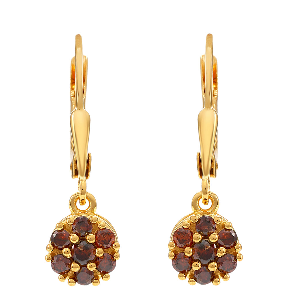 Pendientes de Plata Bañada en Oro con Diamante Rojo