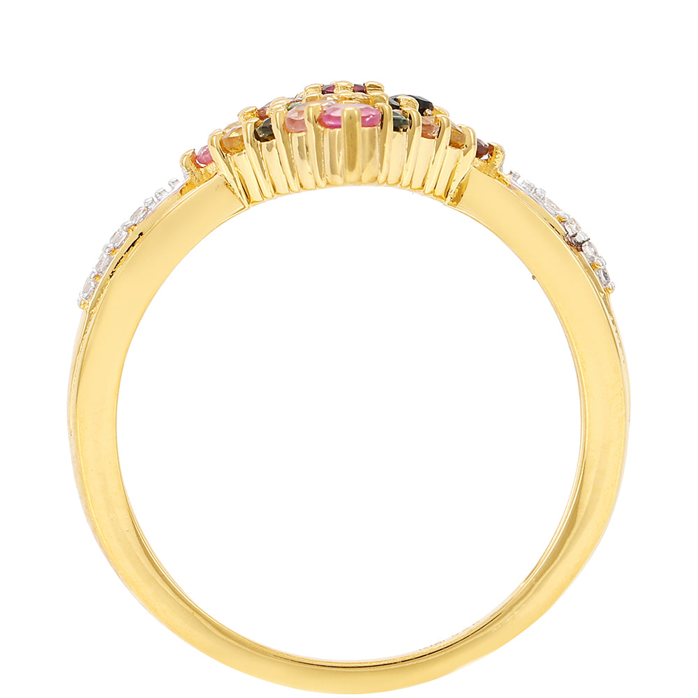 Anillo de Plata Bañada en Oro con Turmalina Arco Iris Pelmadulla y Topacio Blanco