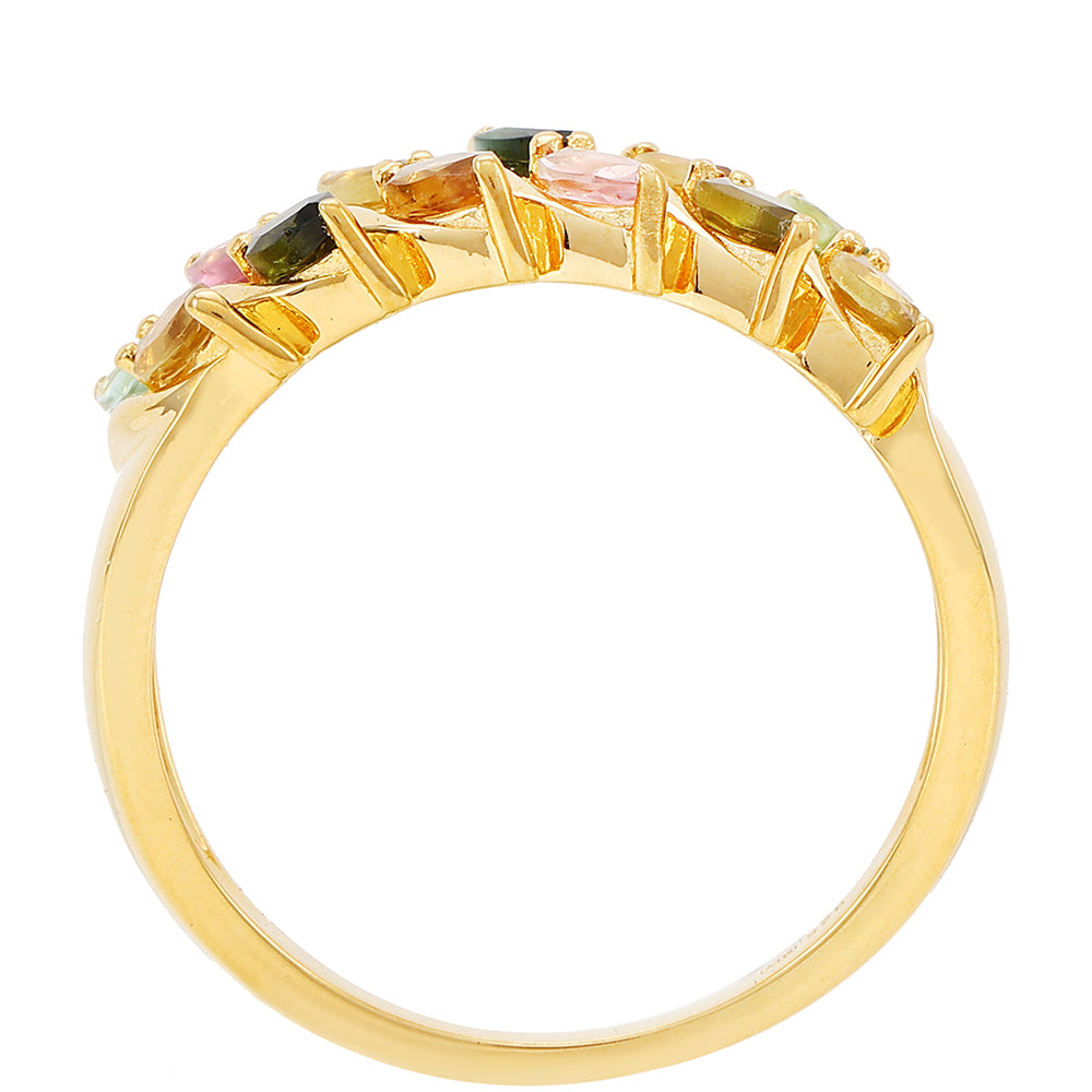 Anillo de Plata Bañada en Oro con Turmalina Arco Iris Pelmadulla