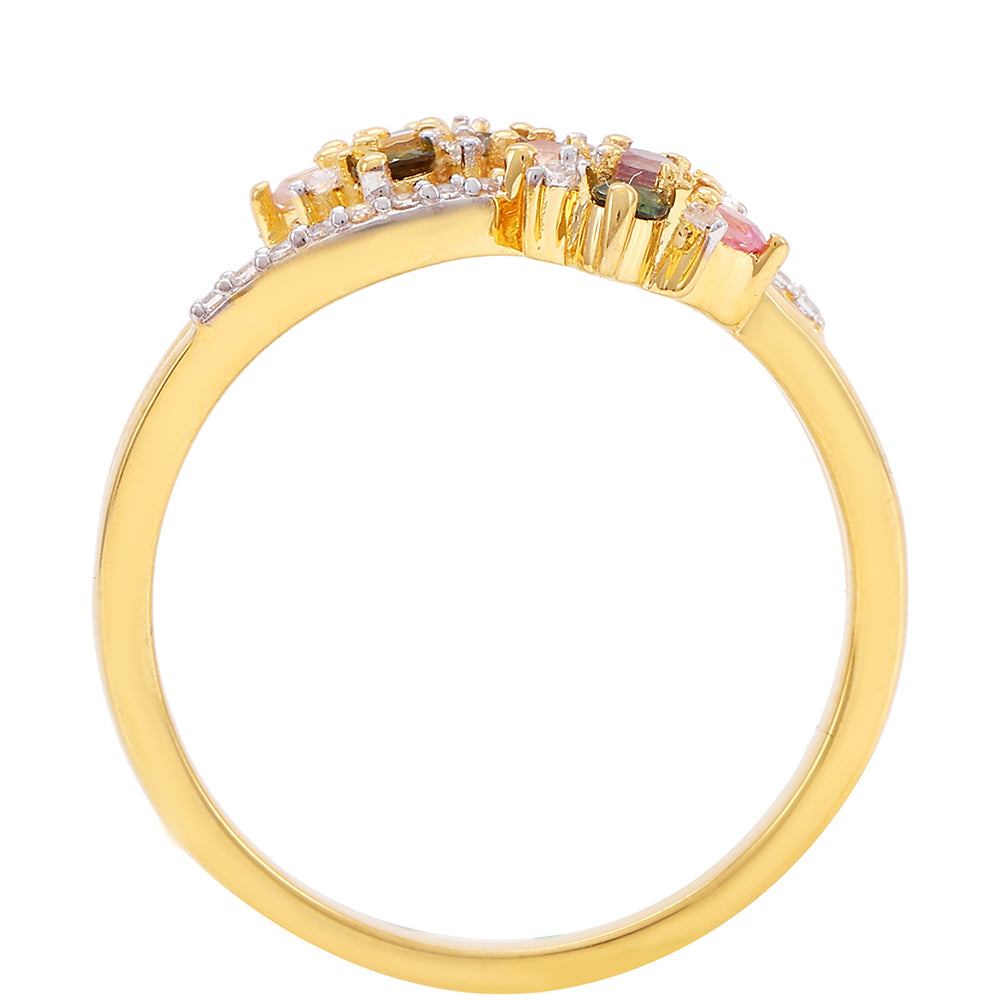 Anillo de Plata Bañada en Oro con Turmalina Arco Iris Pelmadulla y Topacio Blanco