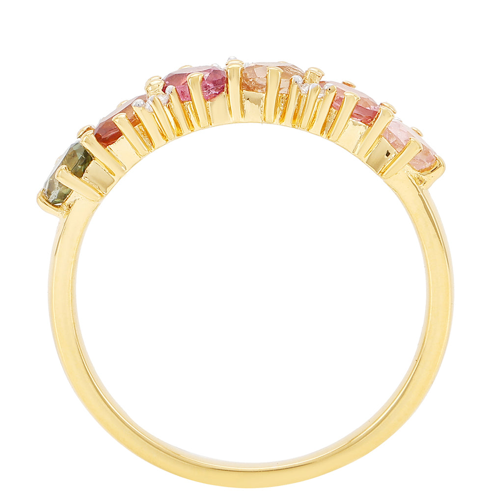 Anillo de Plata Bañada en Oro con Turmalina Arco Iris Pelmadulla y Topacio Blanco