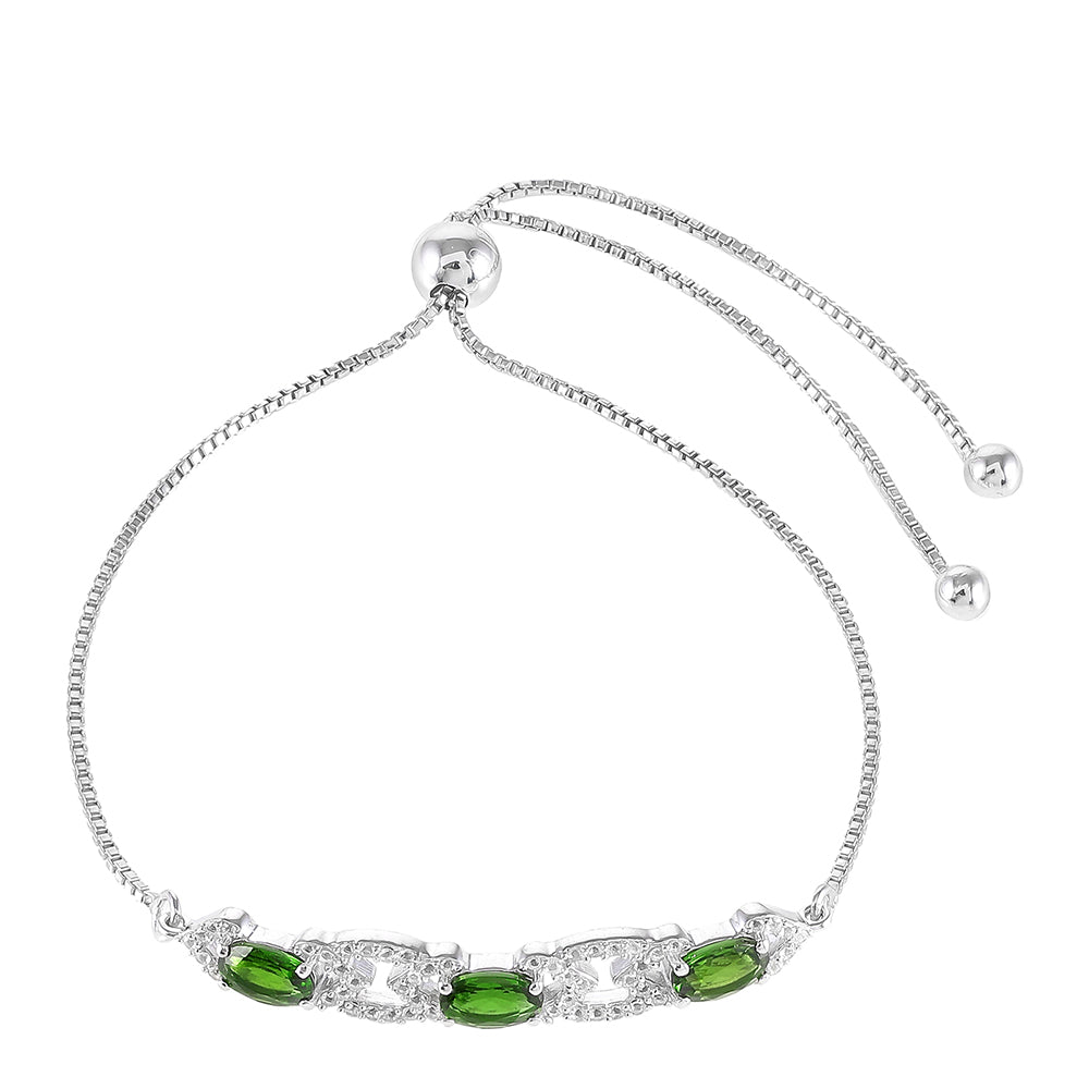 Pulsera de Plata con Diópsido de Cromo y Topacio Blanco