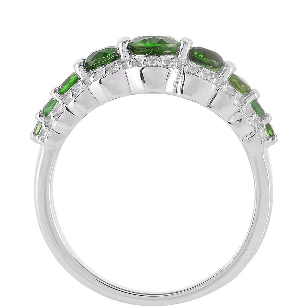 Anillo de Plata con Diópsido de Cromo y Topacio Blanco