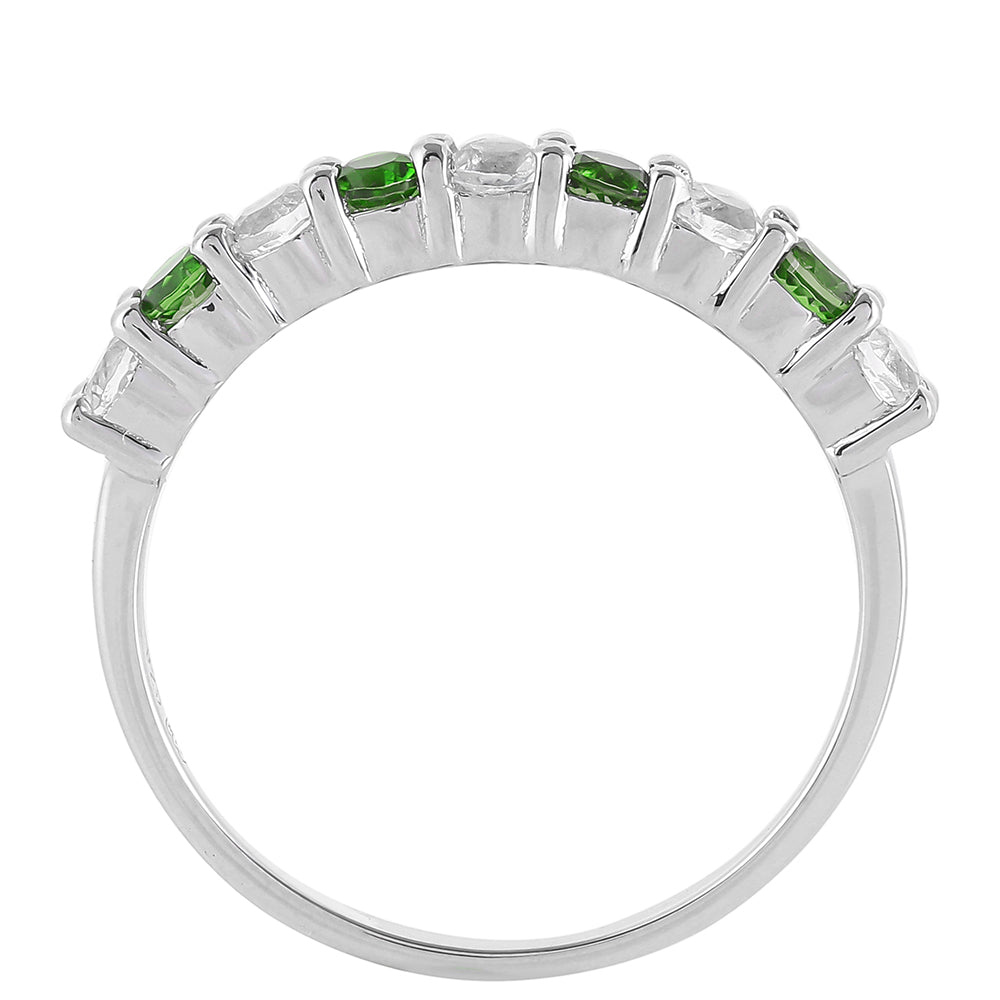 Anillo de Plata con Diópsido de Cromo y Topacio Blanco