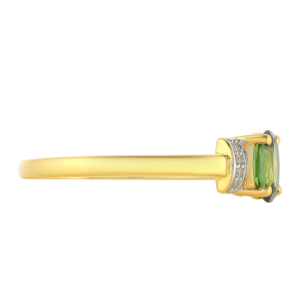 Anillo de Plata Bañada en Oro con Turmalina Verde y Zircón natural