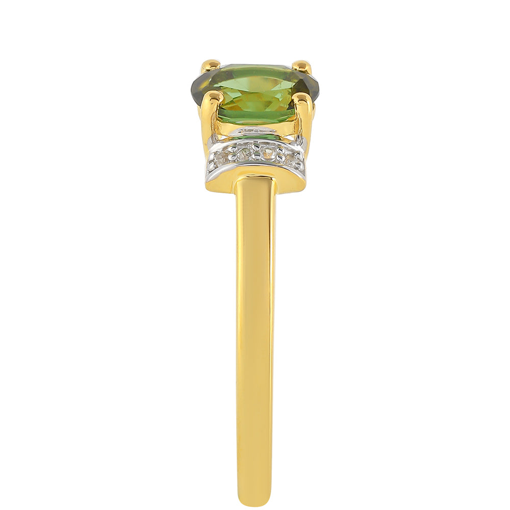 Anillo de Plata Bañada en Oro con Turmalina Verde y Zircón natural