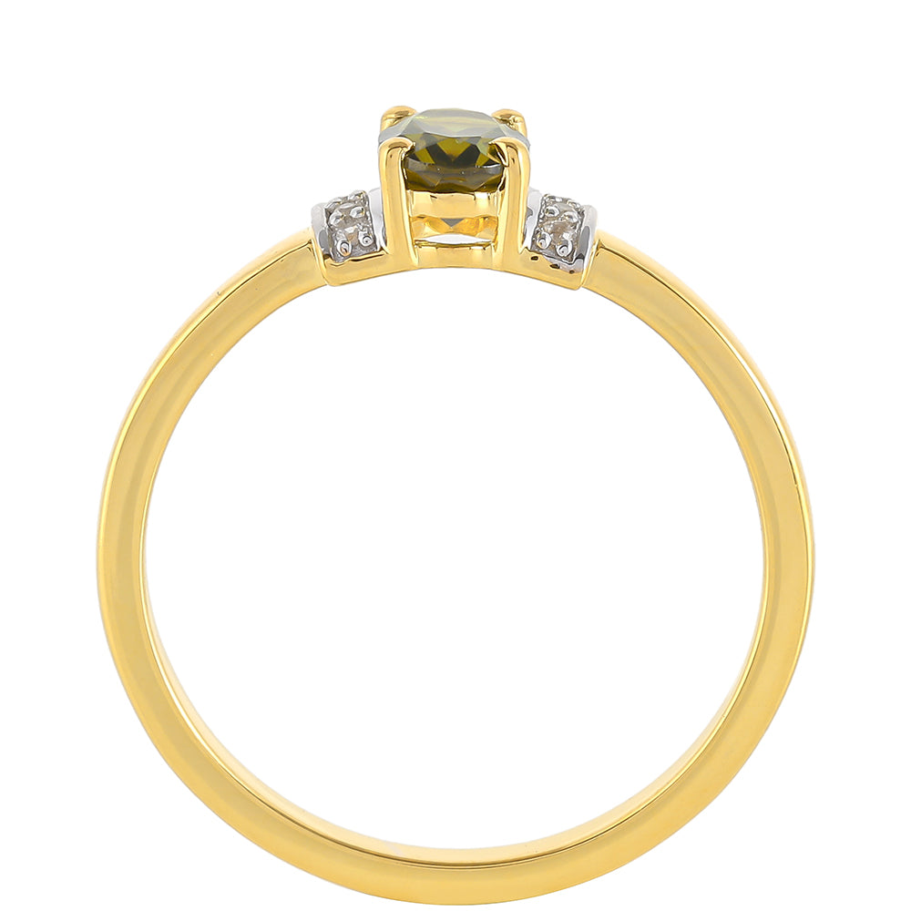 Anillo de Plata Bañada en Oro con Turmalina Verde y Zircón natural