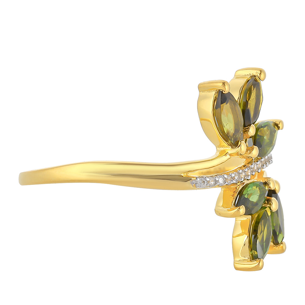 Anillo de Plata Bañada en Oro con Turmalina Verde y Zircón natural