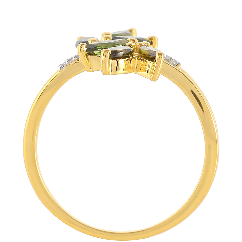 Anillo de Plata Bañada en Oro con Turmalina Verde y Zircón natural